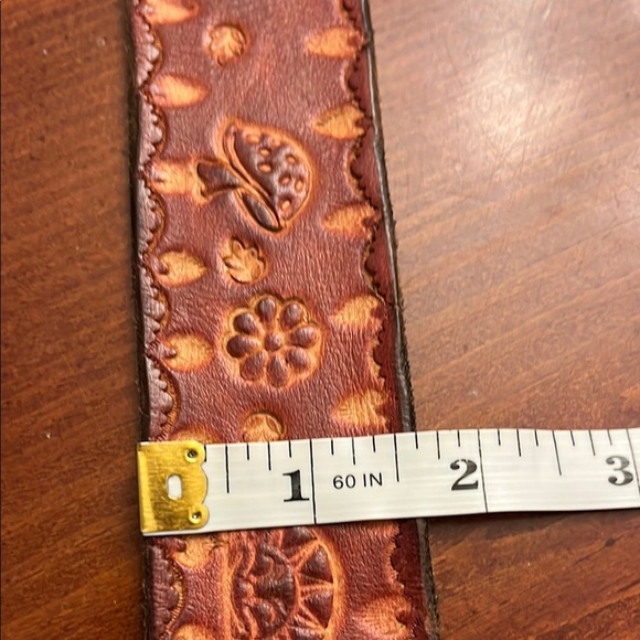 Vintage Leather Hand Tooled Mushroom Print Belt - Picture 8 of 8